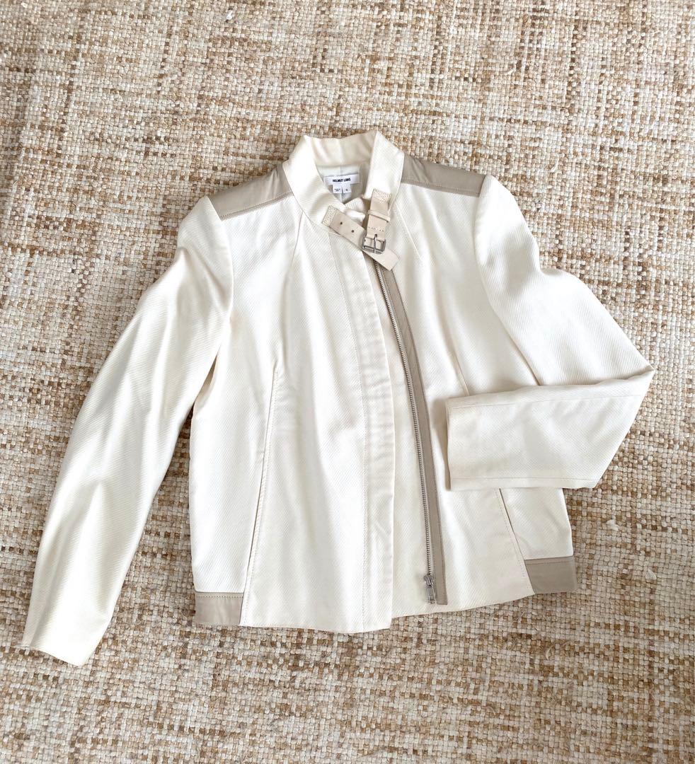 HELMET LANG ライダースジャケット 白×グレージュ　0