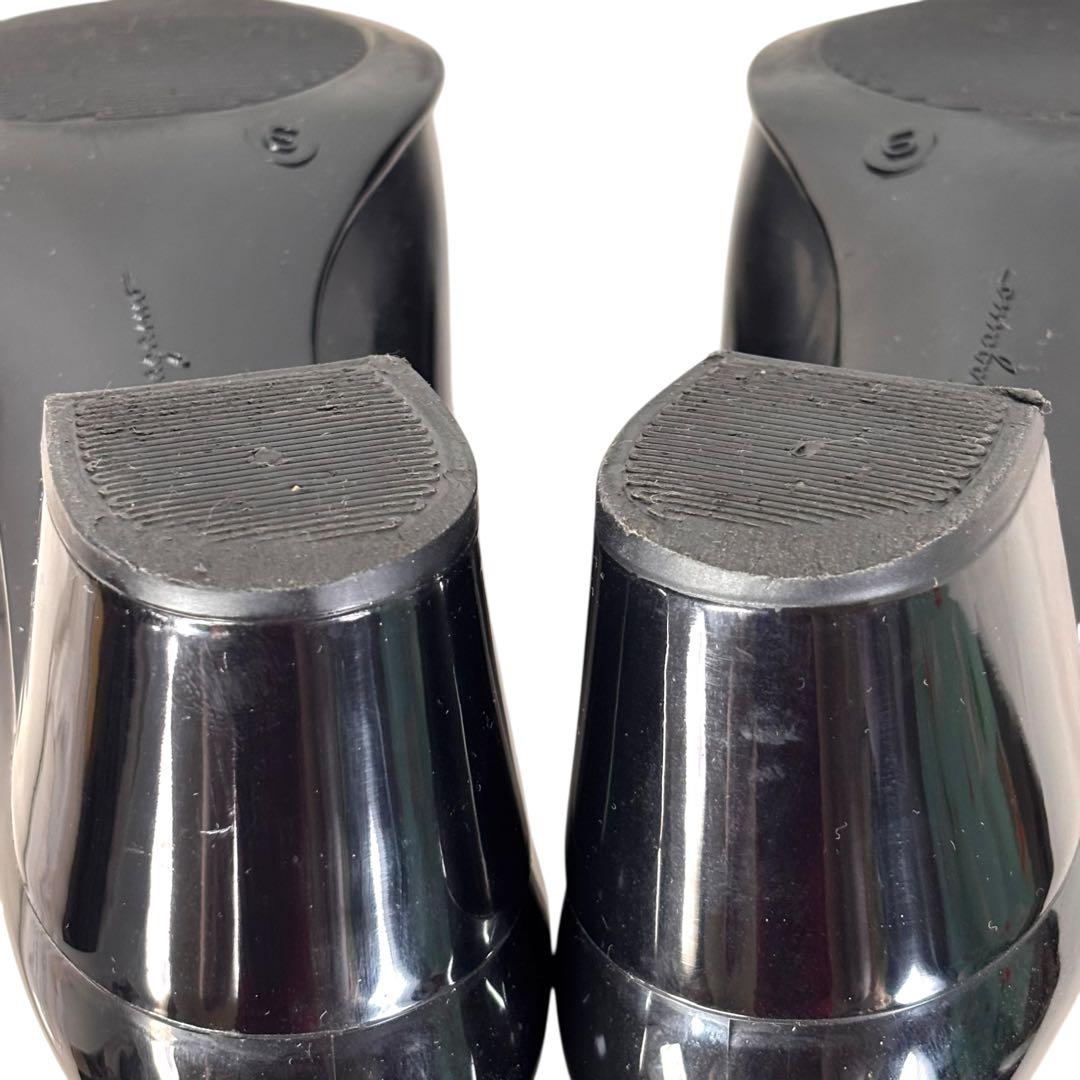 美品 サルヴァトーレ フェラガモ 6 23.5 ヴァラ レインブーツ ブラック