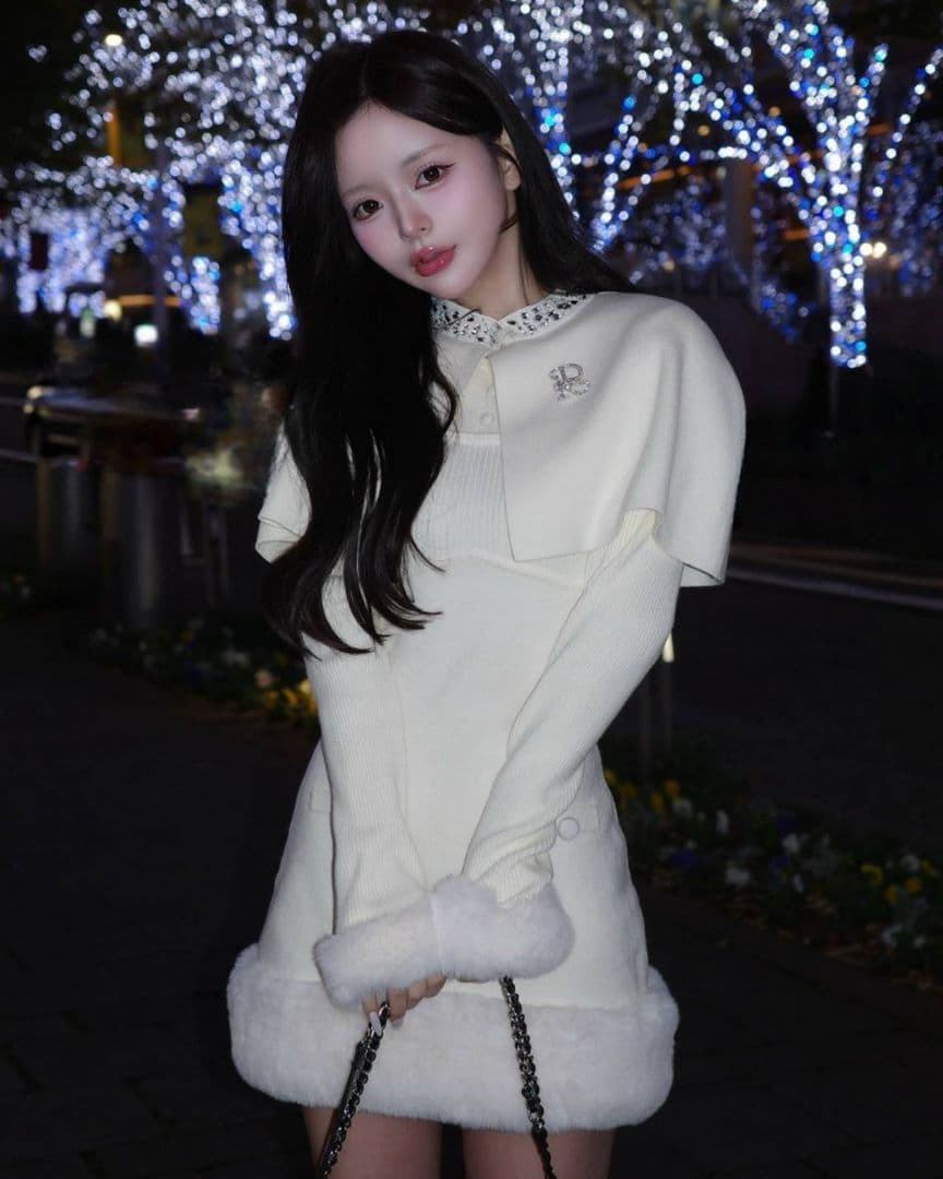 ダーリッチ フリーサイズ ビジューケープニットミニワンピース