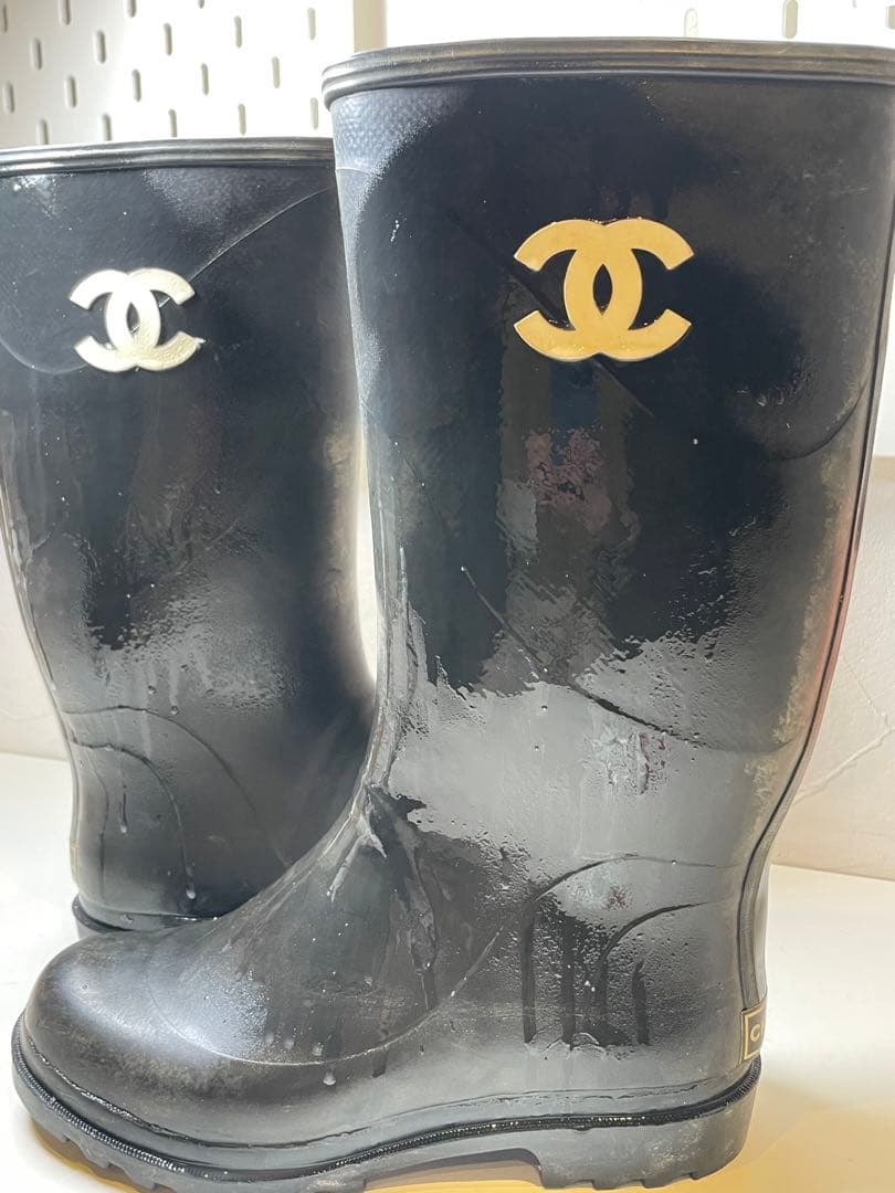 【激レア】CHANEL シャネル ヴィンテージ ココマーク レインブーツ 長靴