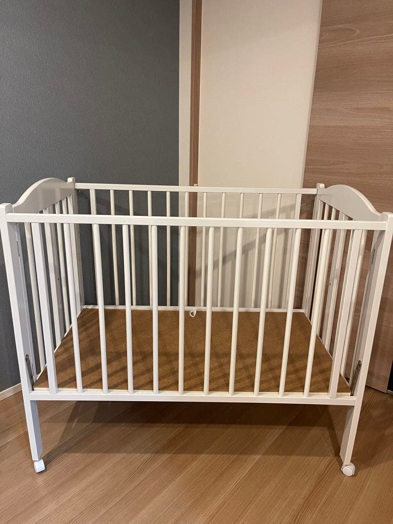 石崎家具　日本製　ホワイト　ベビーベッド　スリーピー　収納付き　ワンタッチ
