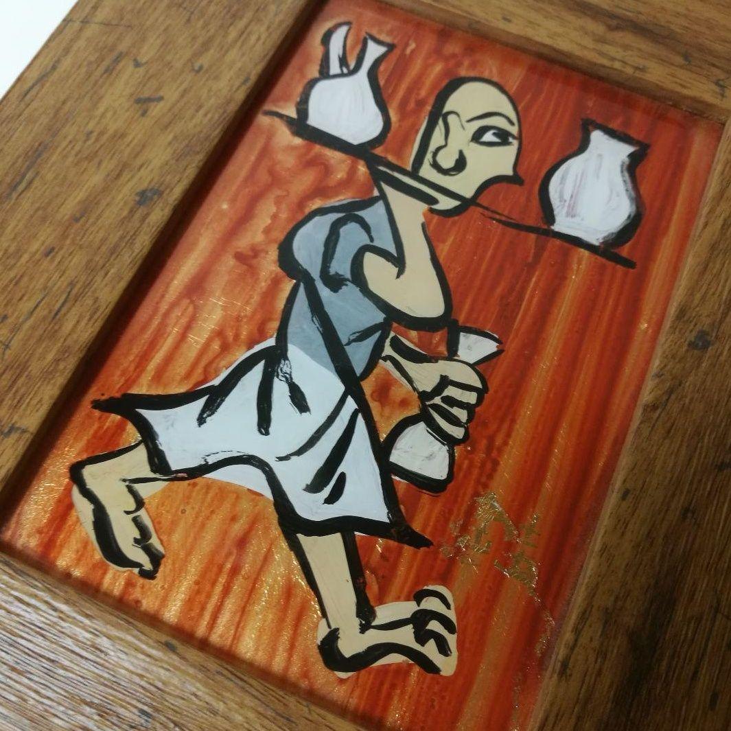 芹沢銈介　ガラス絵　肉筆　個展用額装