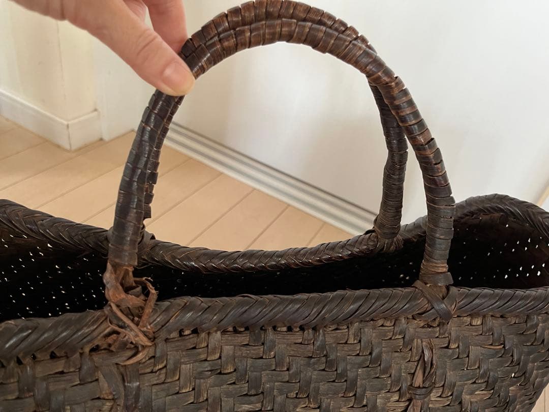 SALE◆天然山形県産 山葡萄蔦 籠バック 黒艶 ヴィンテージ 大きめ◆