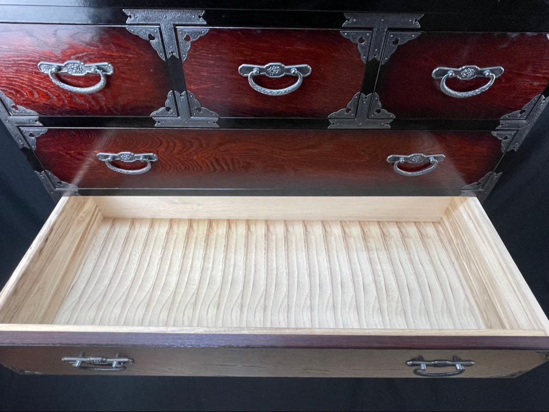 民芸調 時代箪笥 和箪 高さ約140cm 2分割 和家具 7段 収納 物入 木製