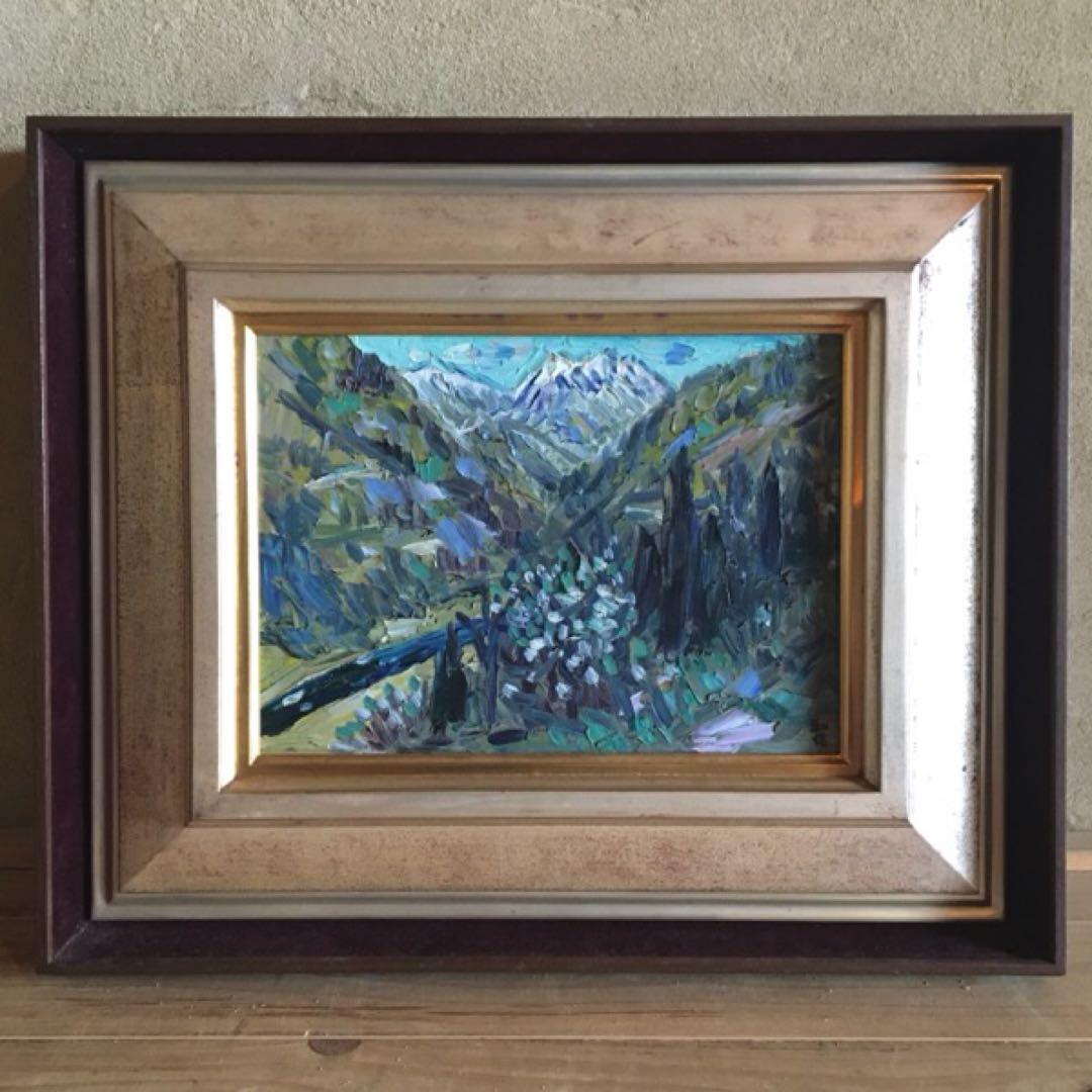 小林和作　油絵　「越中の山の春」　4号　雪解け　額付き　23.10.29ー7