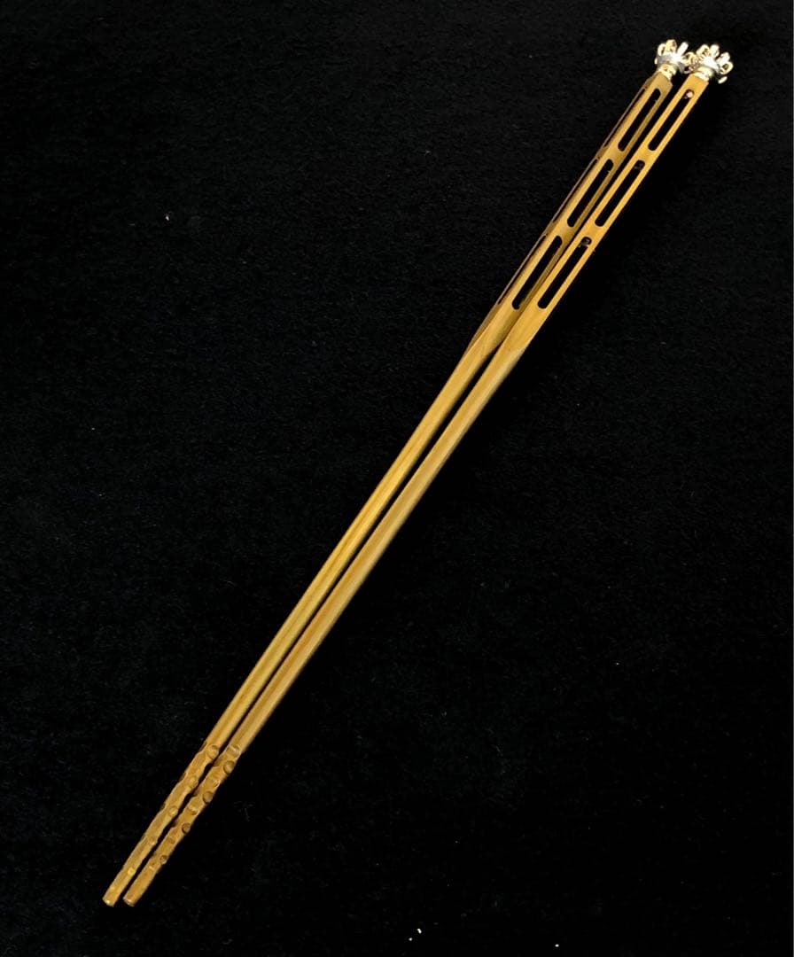 《R》菊頭四方透飾 火箸 金工師 木村清五郎 経歴書 共箱 元箱251216お5