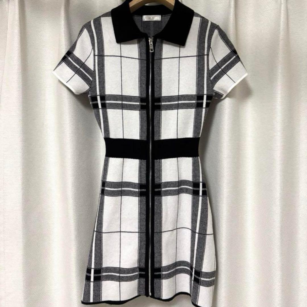 Randy カービープレイドニットワンピース チェック ワンピ