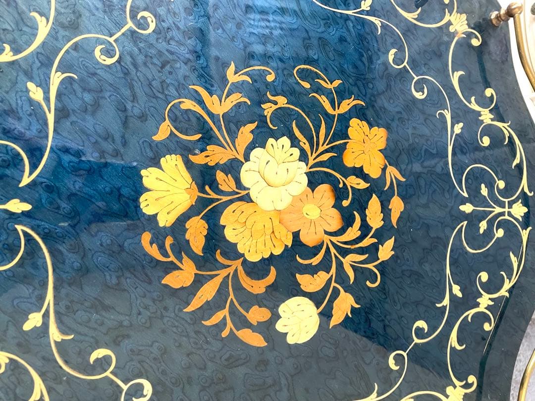 イタリー製 サービスワゴン 二段式サイドテーブル 象嵌 アンティーク