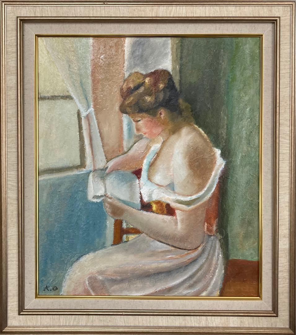 油絵　本を読む少女模写　Ｆ10号　絵画のみ　　　　ルノアール模写