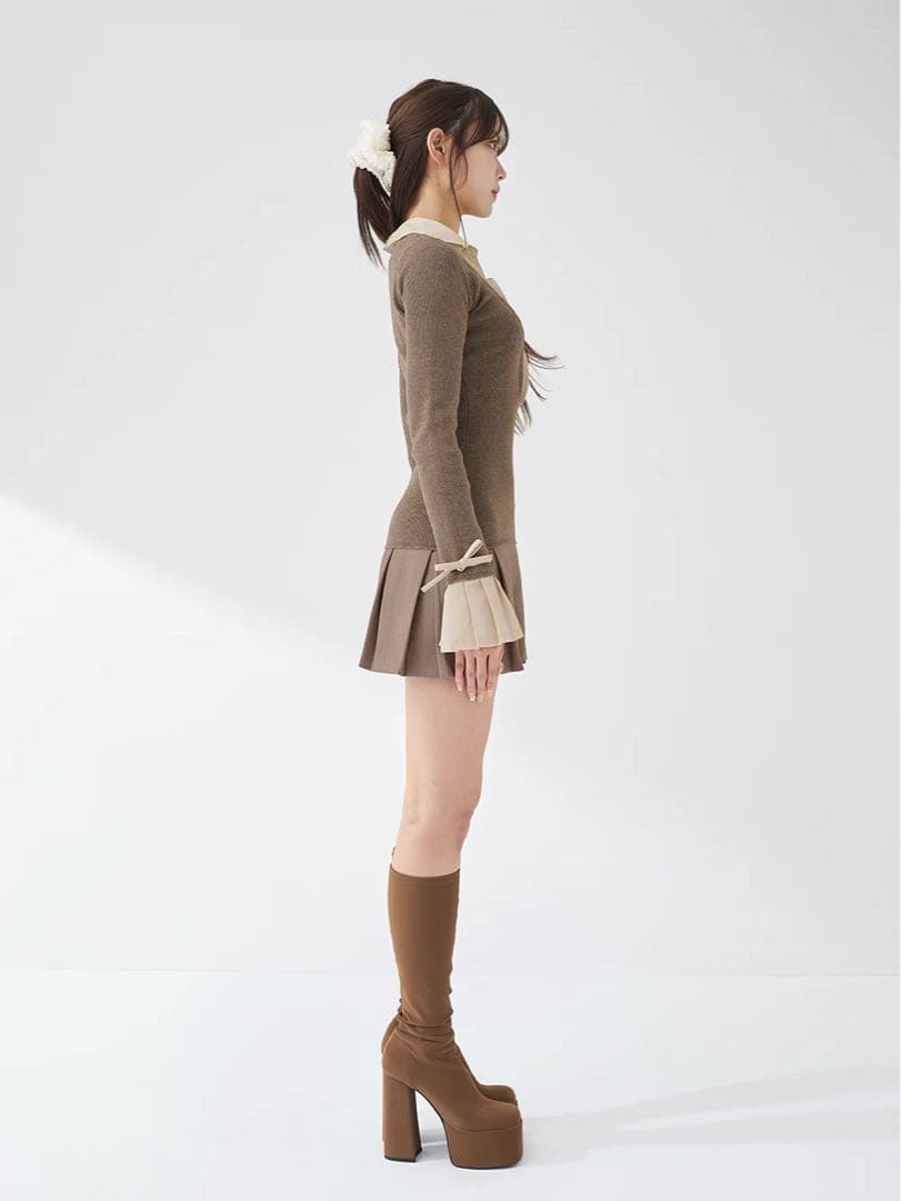 Darich シャツドッキングプリーツミニワンピースモカ MOC FREE