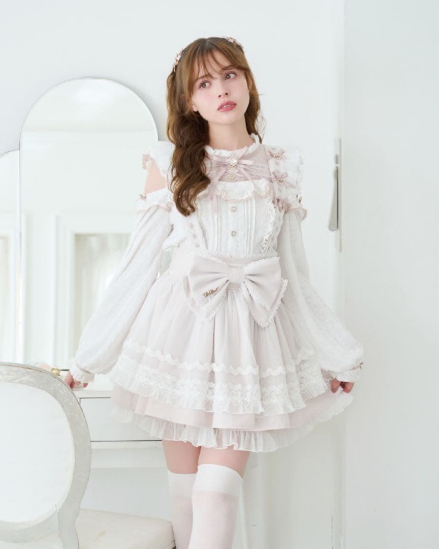 LIZLISA スカート ホワイト×ピンク