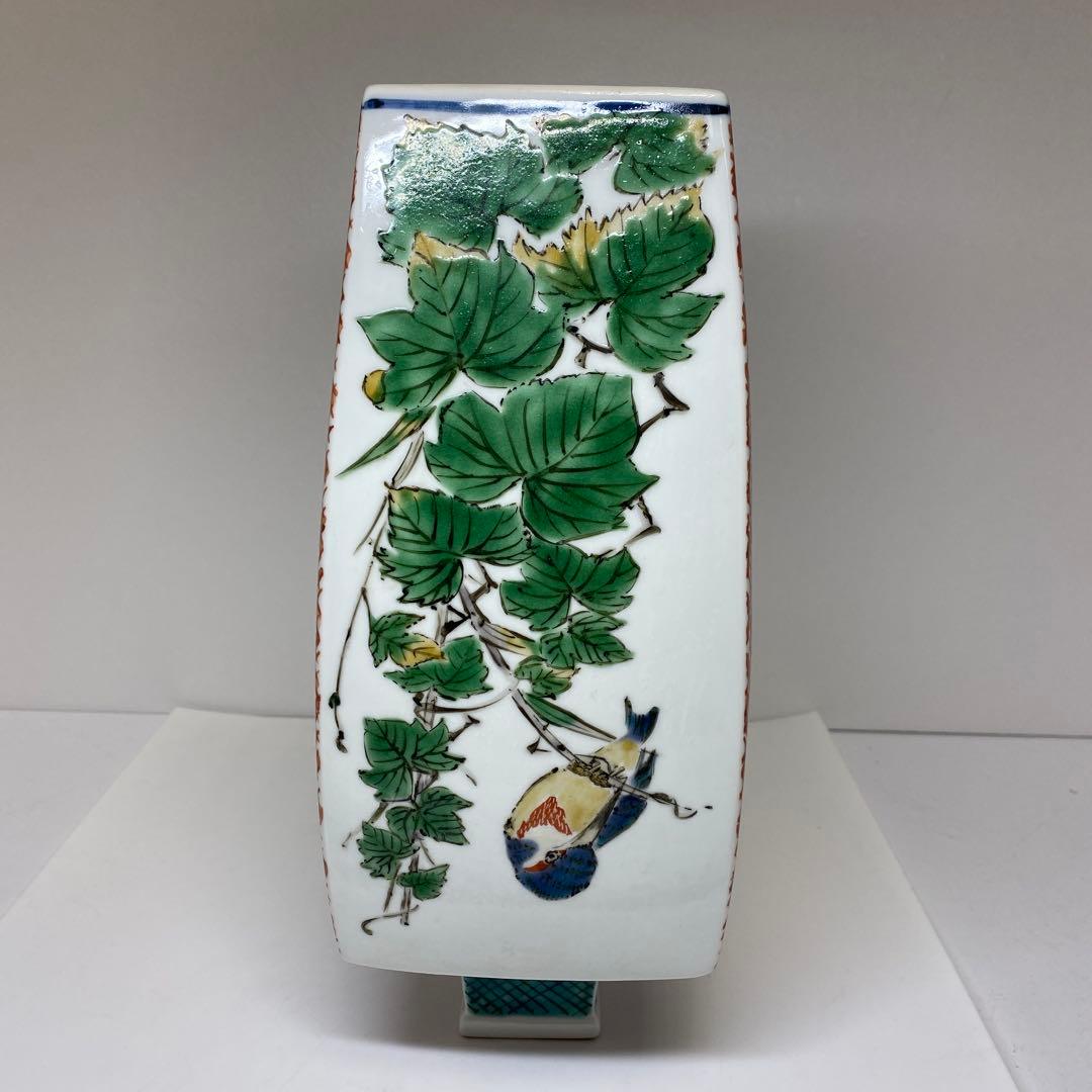 鈴木爽司　色絵花鳥図　角瓶　高さ約29.5㎝　東さ8-0107①