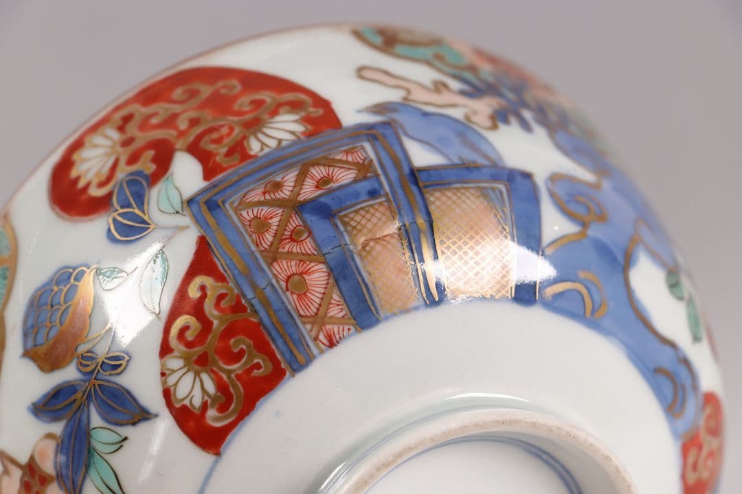 古伊万里 色絵蓋茶碗 五客 太宣年成 花鳥 錦手 染錦 赤絵 金彩 CK61