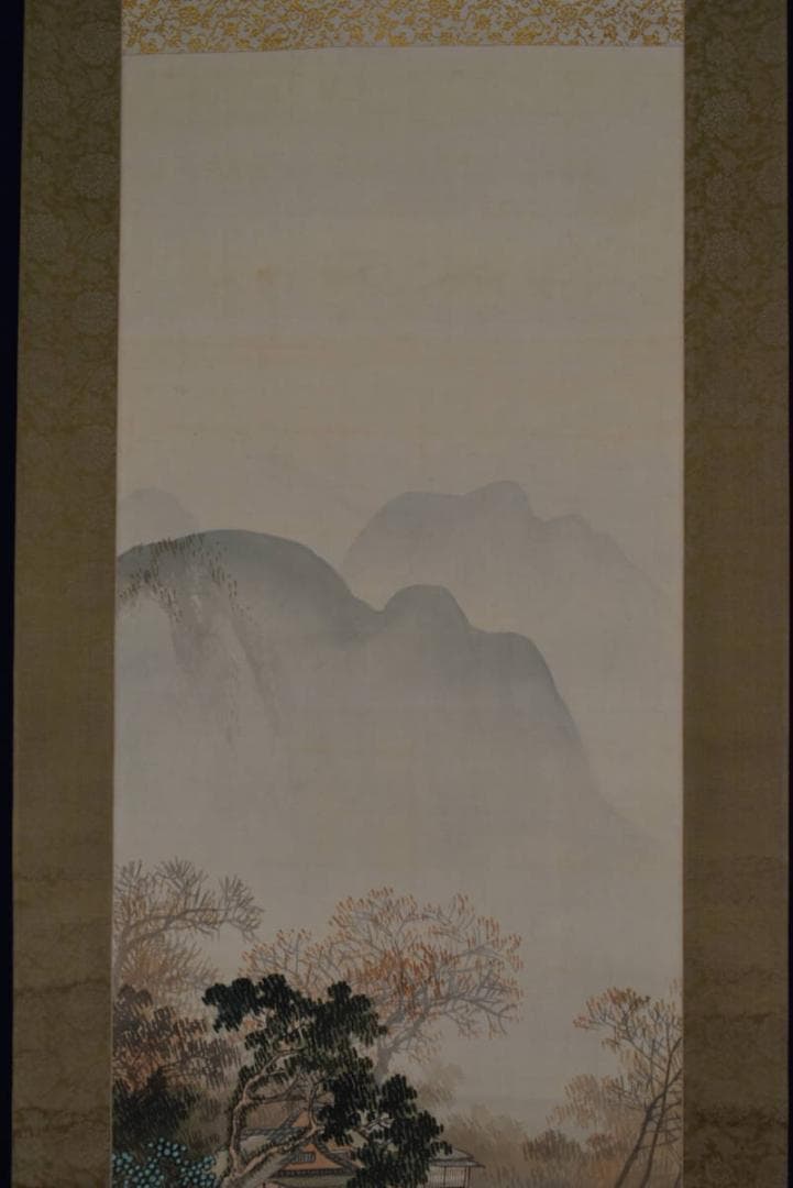 【真作】山田敬中/春景山水訪中図/春景訪友図/掛軸☆宝船☆AB-385