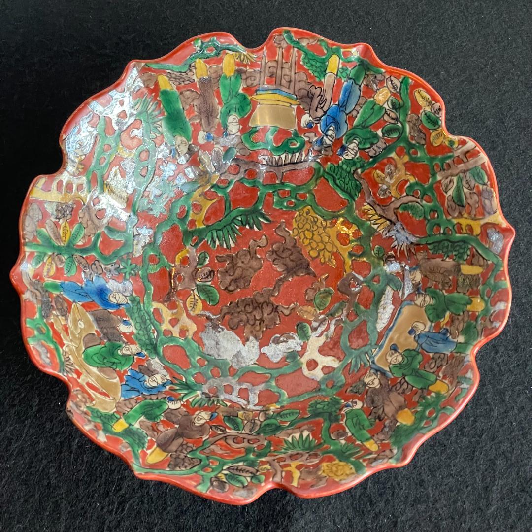 青木木米 赤絵菓子鉢 京焼 共箱 鉢 百寿老人紋 金彩 旧家蔵出 江戸期 美品