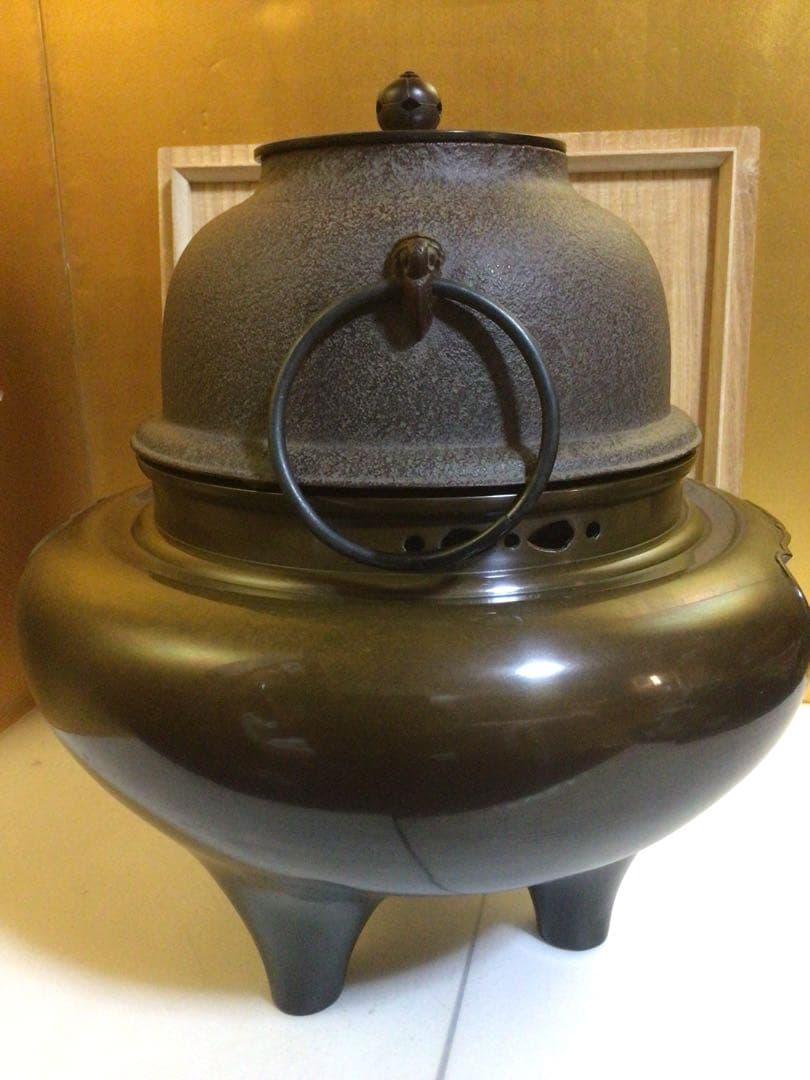 茶道具 風炉釜 敬典&浄雲『唐銅朝鮮風炉』 風炉灰５袋付き