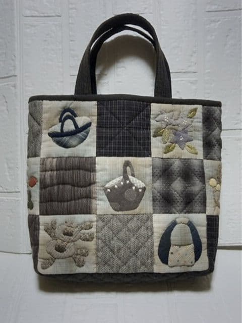 パッチワークキルト 《お花とバスケット・アップリケ&刺繍》 (残1点)