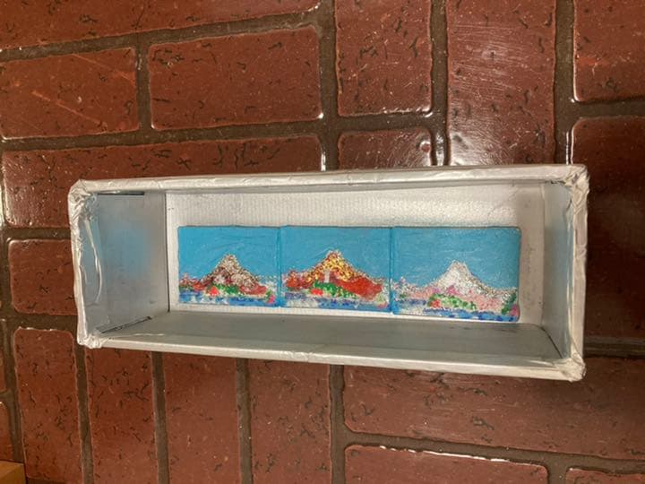 幻想絵画、空飛ぶ画家糸川裕志の富士山曼荼羅図の箱絵、油絵、