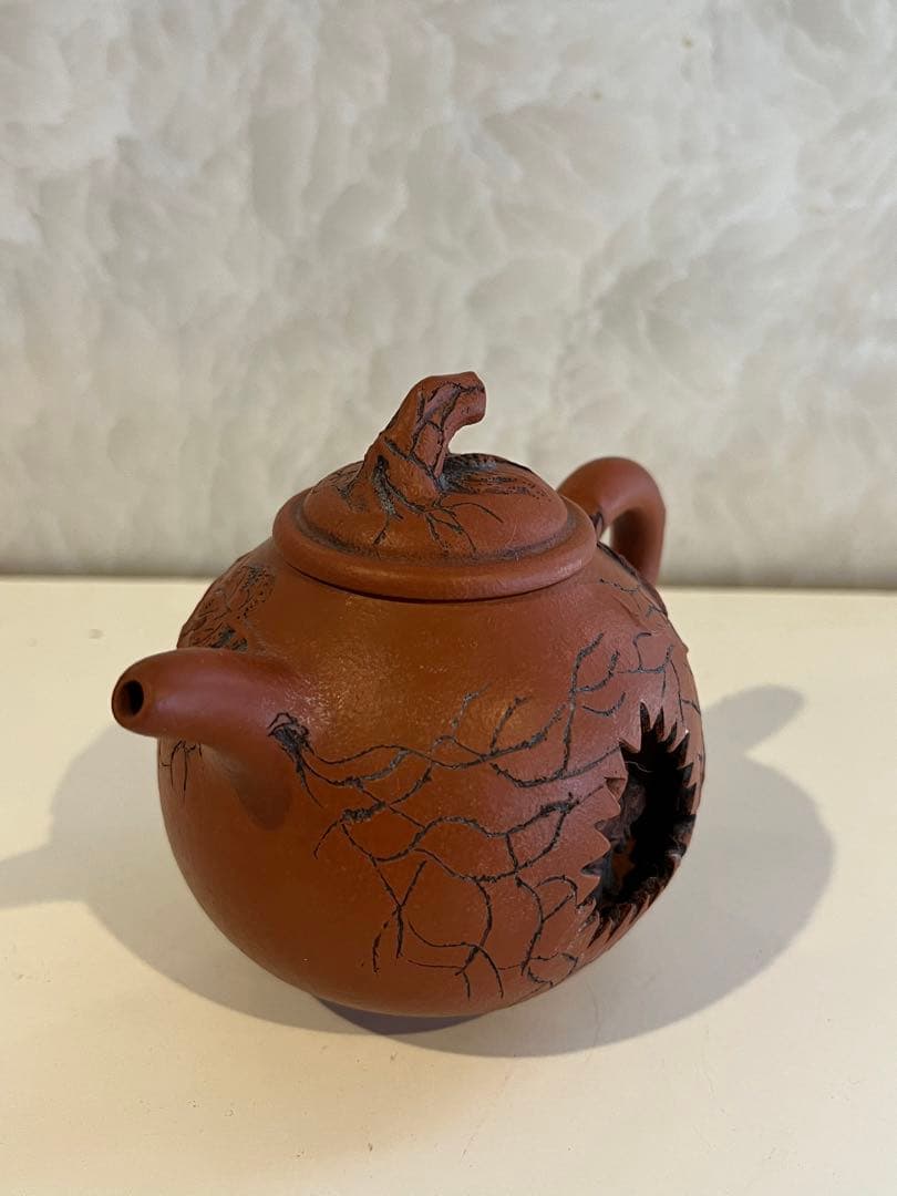 中国急須　朱泥　刻印　彫刻　アンティーク　骨董品　コレクション