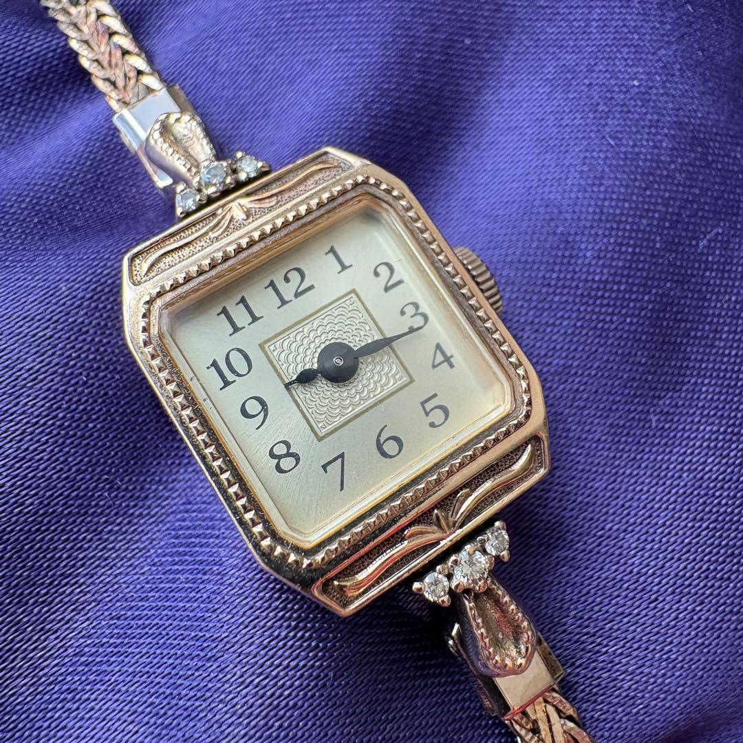 【希少】agete スクエア型 ゴールド ダイヤ スクエア時計