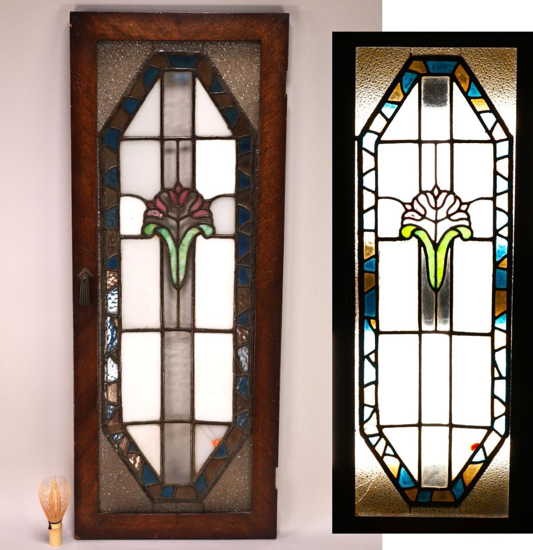BK446　明治　大正　アンティーク　ステンドグラス　扉　ダイヤカットガラス