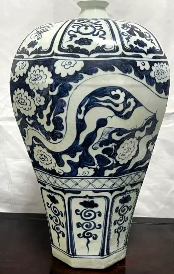 中国 骨董品 元青花 染付 竜紋大壺　古玩 陶芸古美術