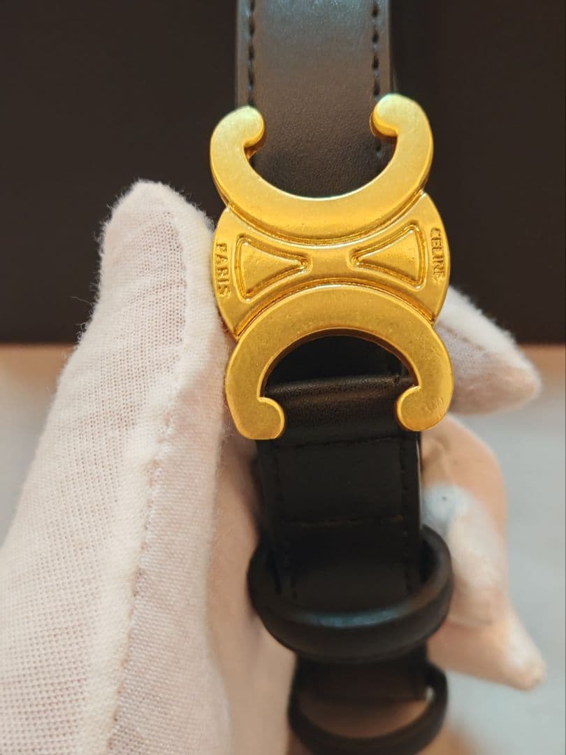 CELINE ブラックレザーベルト ゴールド金具