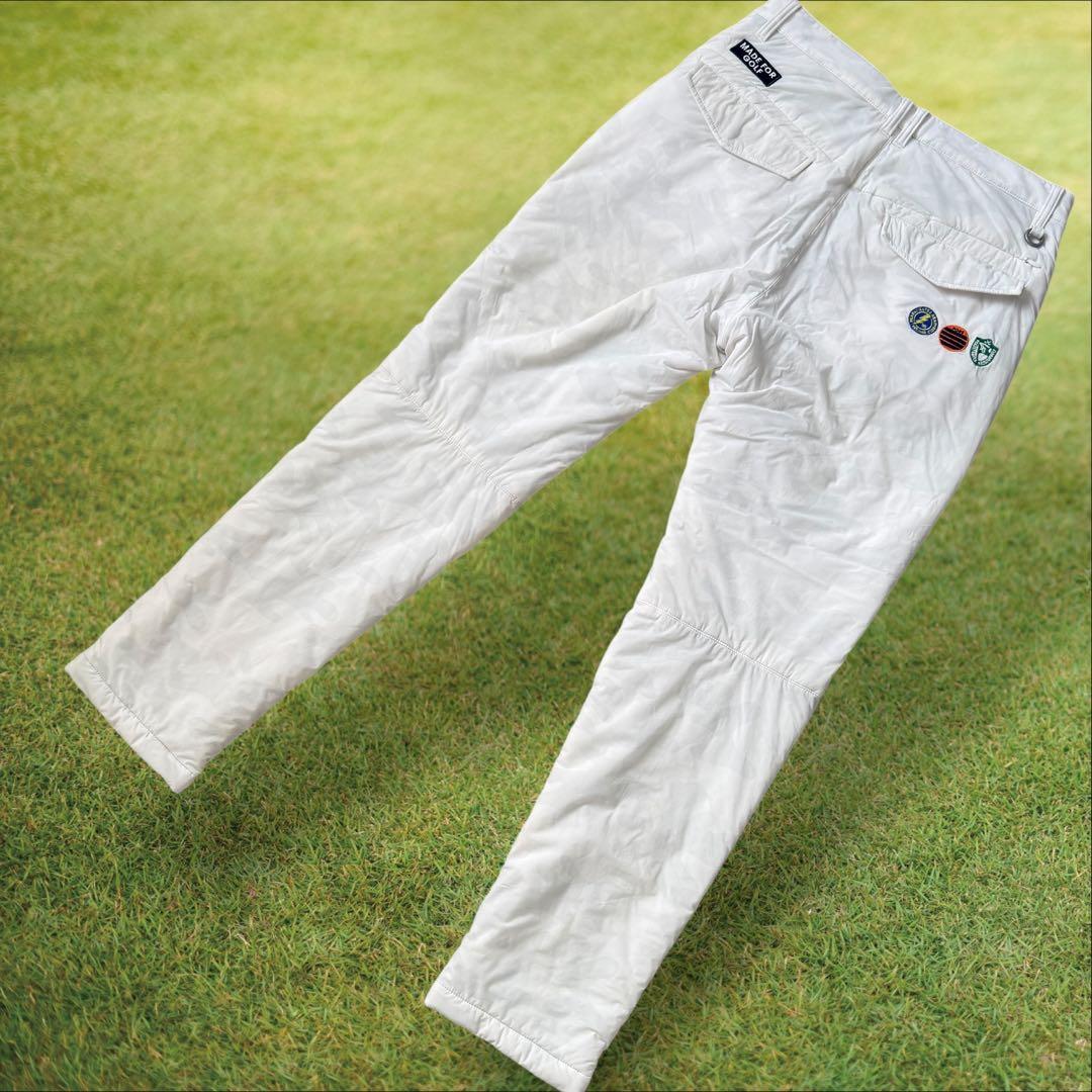 防寒　蓄熱　裏地付き　パーリーゲイツ　パンツ　迷彩　白　M〜L相当　暖パン　4