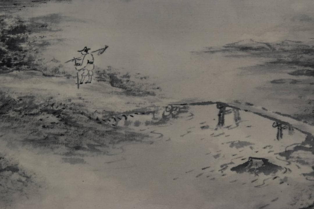 【真作】越智東豫/山水人物画賛/掛軸/名家伝来/AA-204