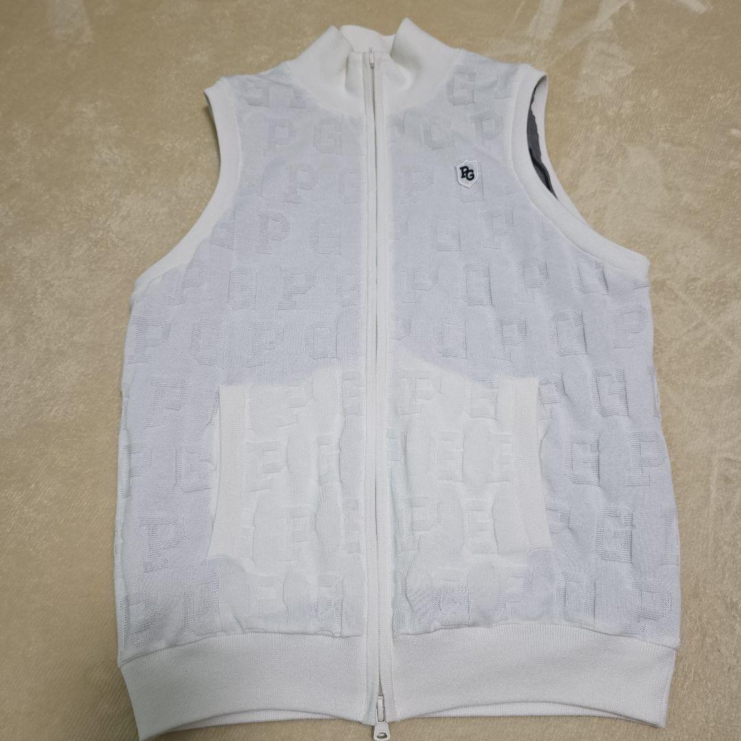 パーリーゲイツ　白☆グレンチェックリバーシブルベスト