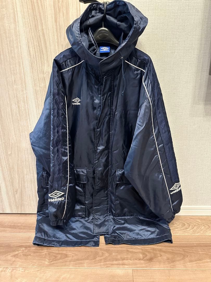 90S UMBRO×デサント　フード付きベンチコート ネイビー