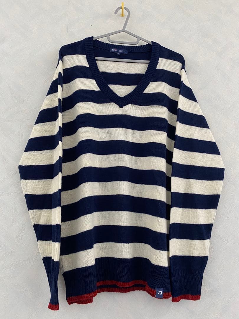 23区GOLF Vネックニットセーター サイズL メンズ ボーダー ゴルフ