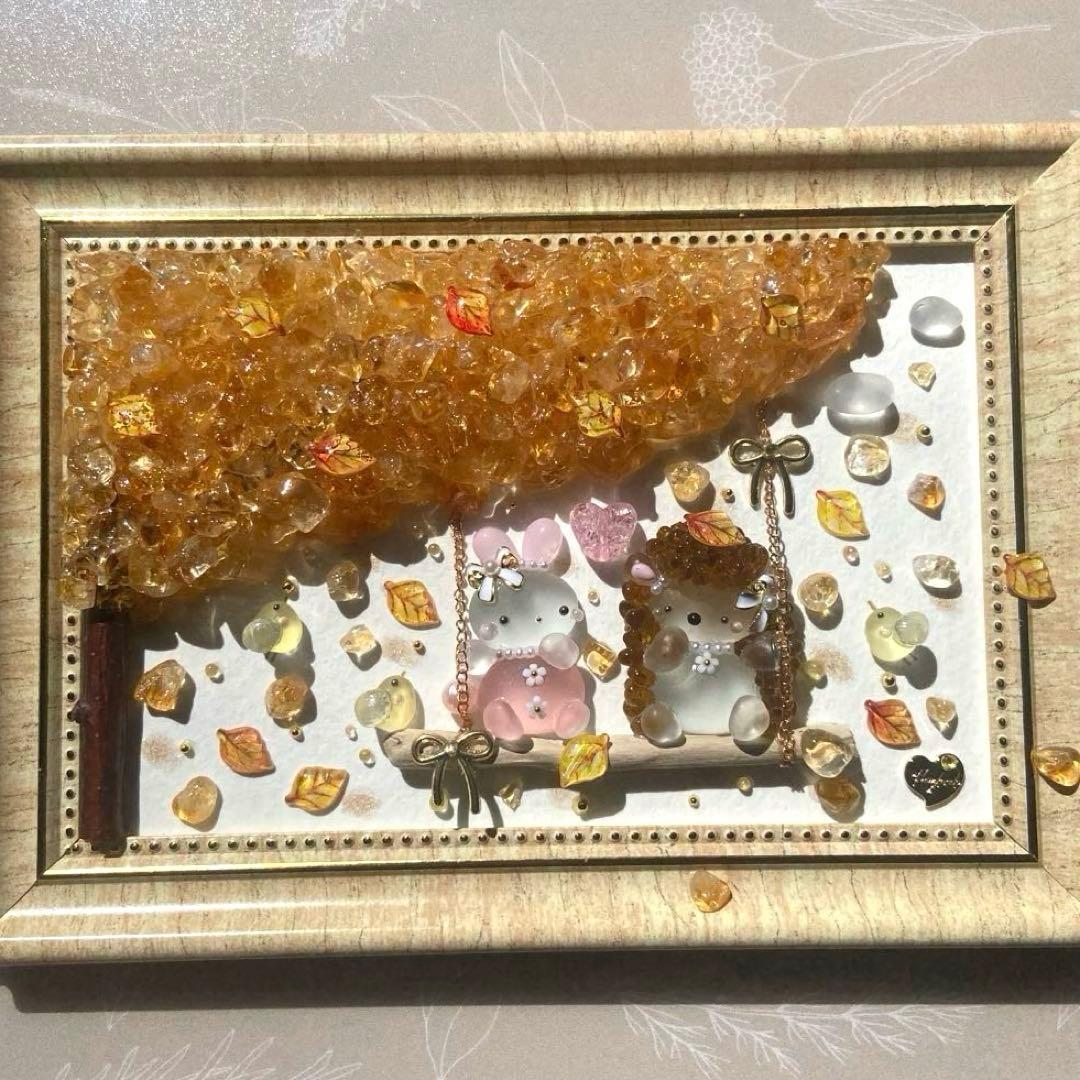 ♡綺麗な紅葉とぶらんこ時間♡ガラス シーグラスアート りす＆うさぎ