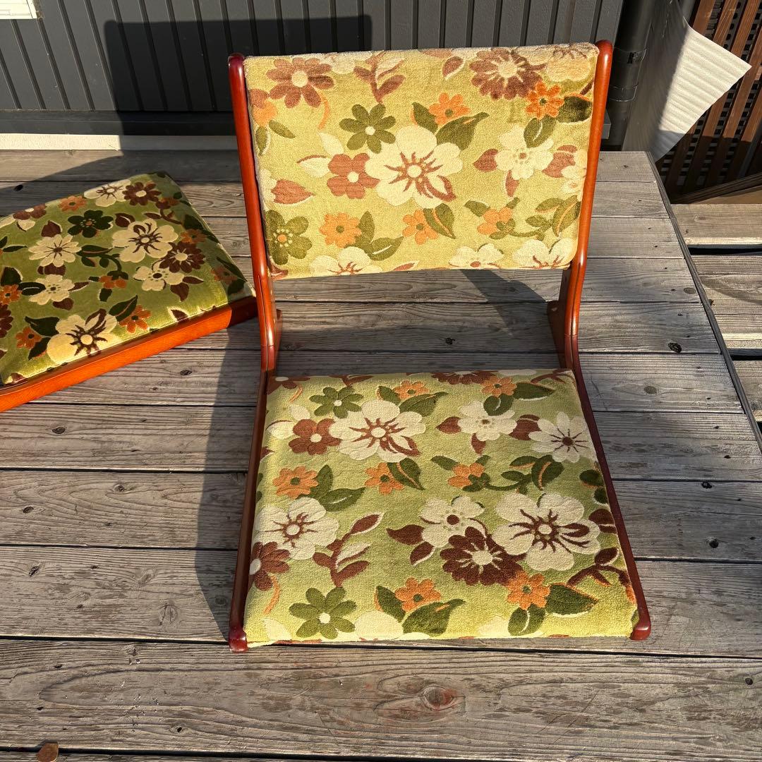 ①昭和レトロ ニチハン 花柄座椅子 2脚セット 花柄 和モダン 折りたたみ古家具