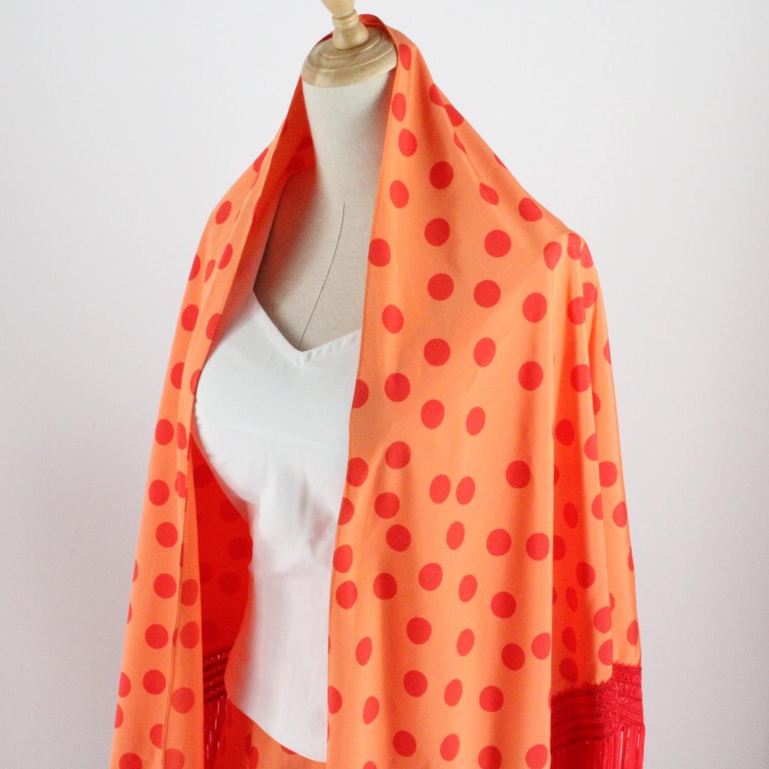【美品 フラメンコ衣装】鮮やかオレンジ×水玉 ブラウス ファルダ 大判シージョ