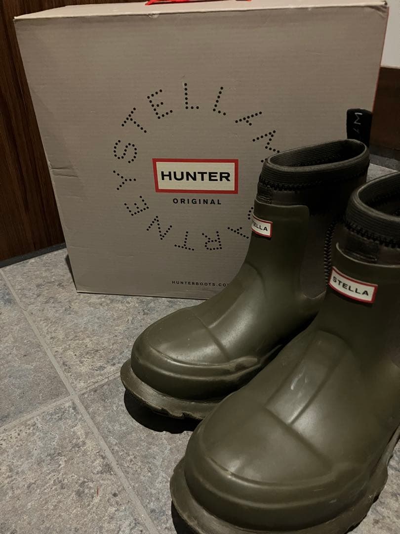 HUNTER×STELLA レインブーツ オリーブ色 箱付き