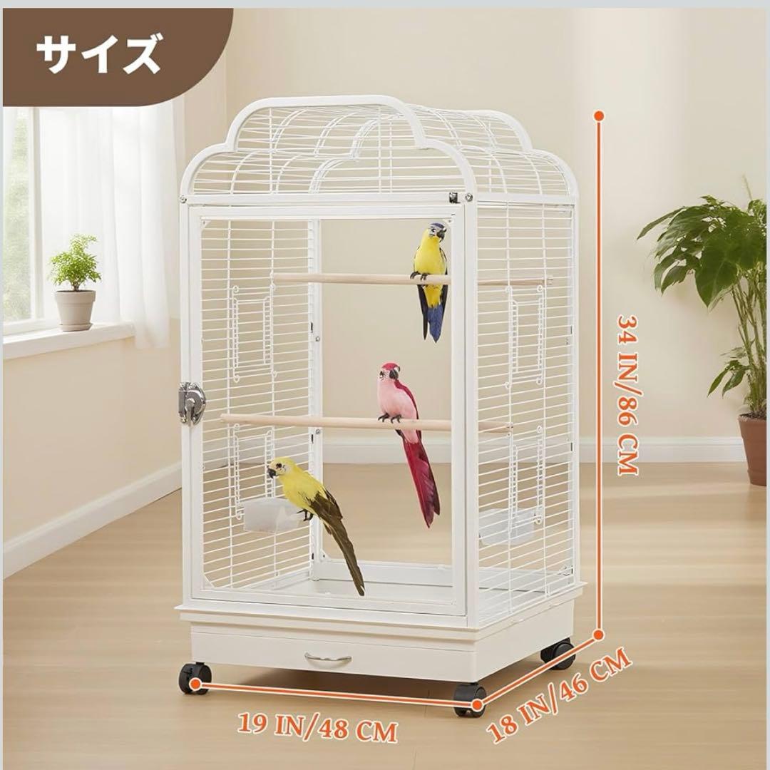 鳥かご 前後透明アクリルパネル 飛び散り防止 バードケージ 鉄製 頑丈 オープン