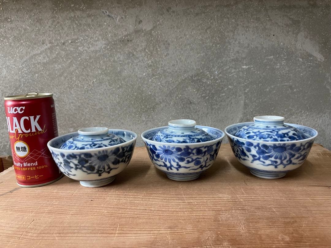 茶碗　3客セット【m735 骨董　或化年製 染付 磁器 古美術 レア　成化年製】