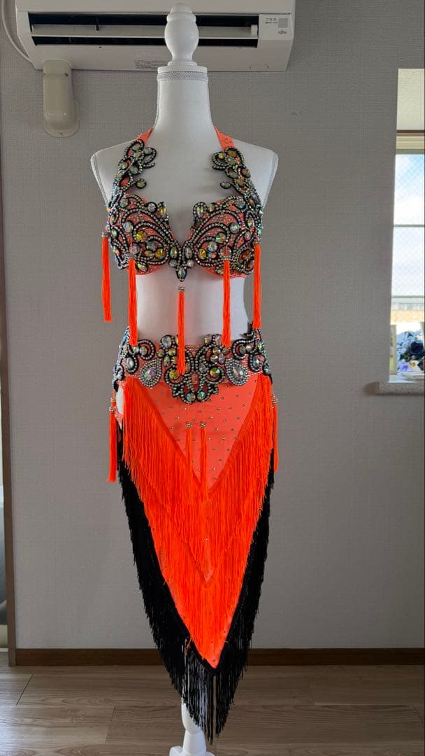 オレンジ ビーズ フリンジ ベリーダンス衣装