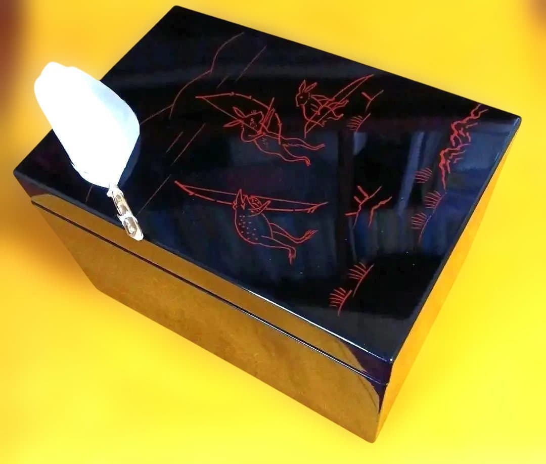 利休 茶箱 と 羽箒 鳥獣戯画の模様