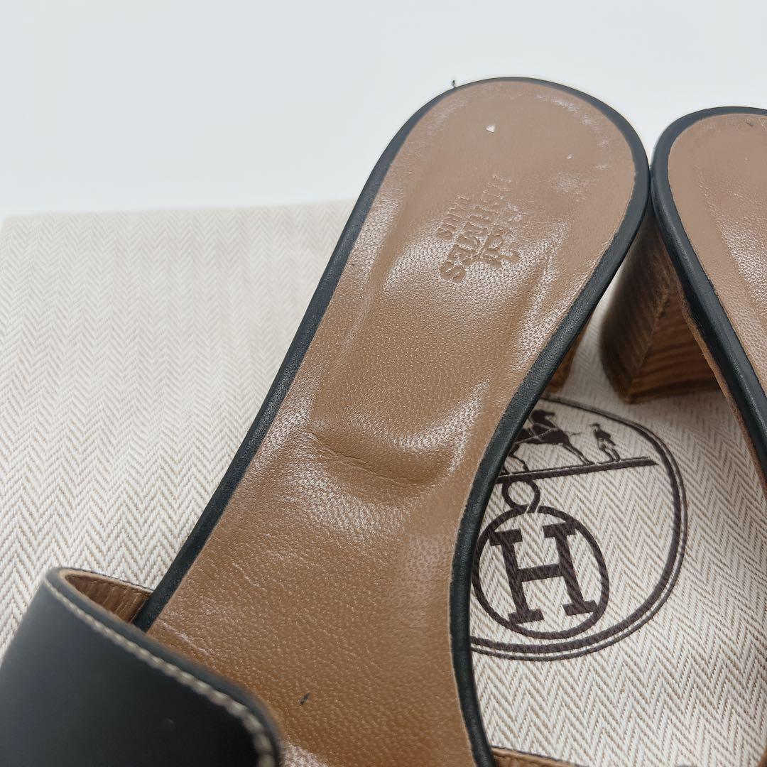 値下げ　HERMES エルメス　オアジス サンダル ヒール レザー ミュール　黒
