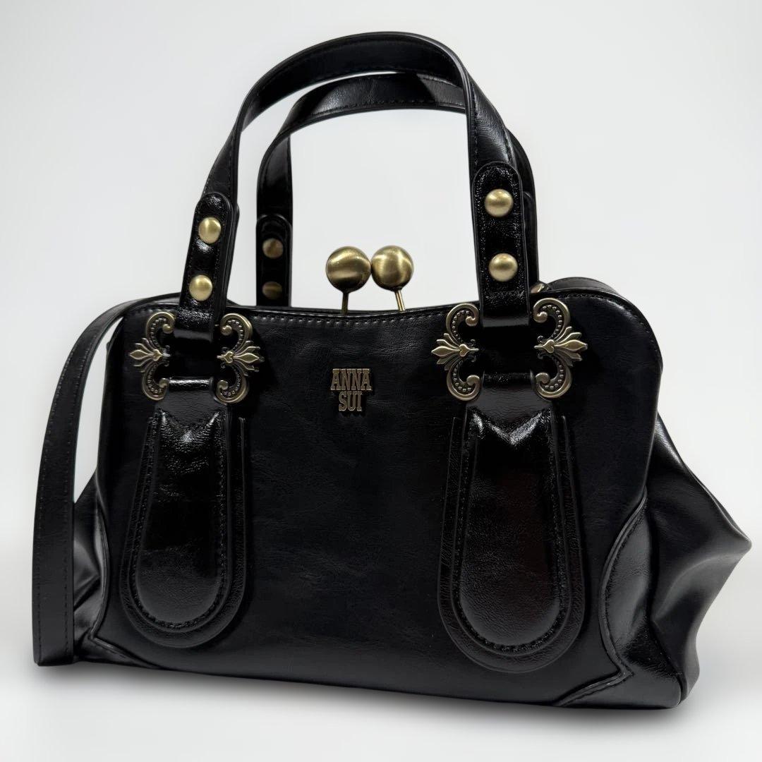 【未使用に近い】アナスイ　ハンドバッグ 2way がま口　ディディオン　黒