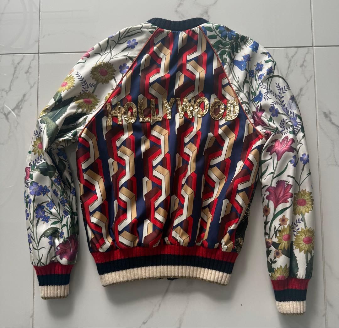 GUCCI 虎と花プリント シルクスカジャン