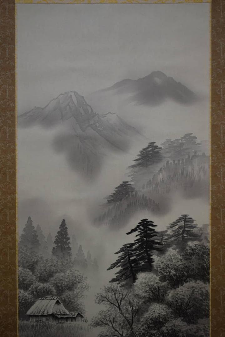 真作/森兼窓/山水釣人図/桐共箱付/布袋屋掛軸HF-54