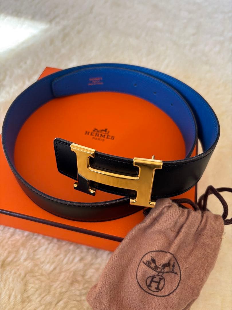 HERMES レザーベルト ブラック/ブルー