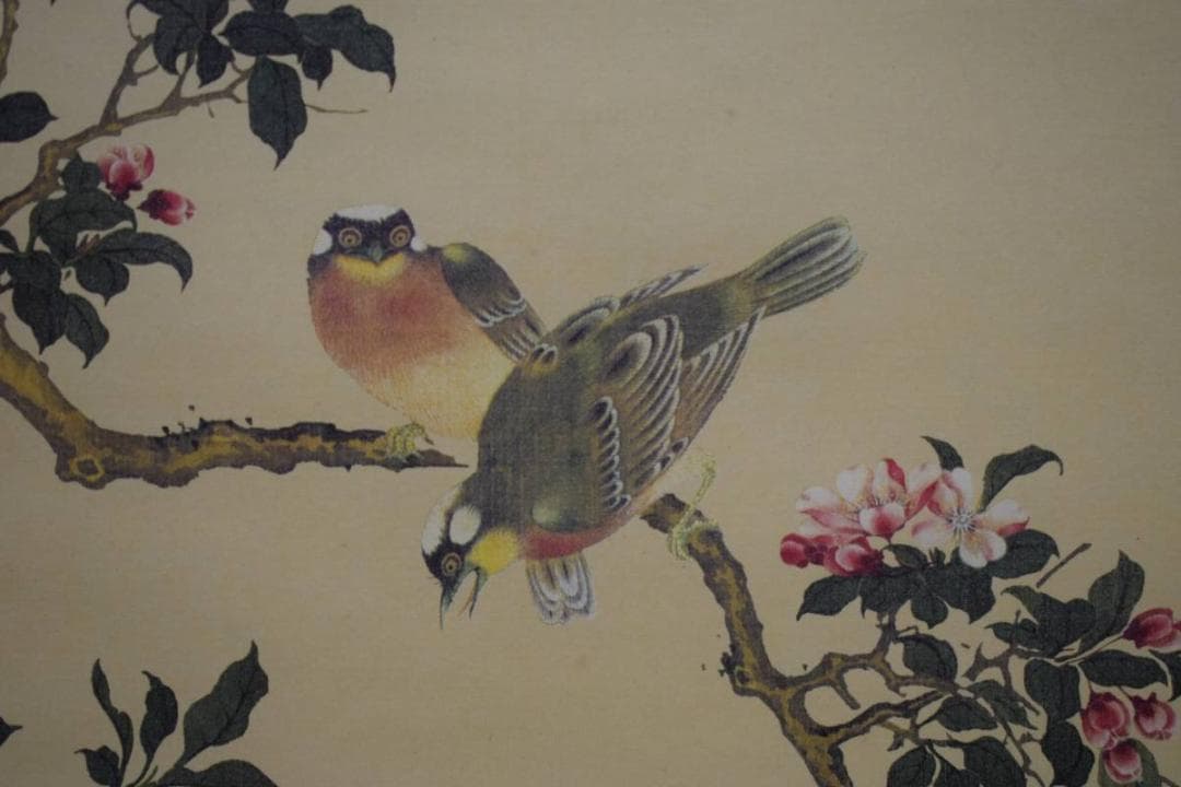 複製/熊代熊斐/海棠白頭図/印刷工芸/布袋屋掛軸HE-17