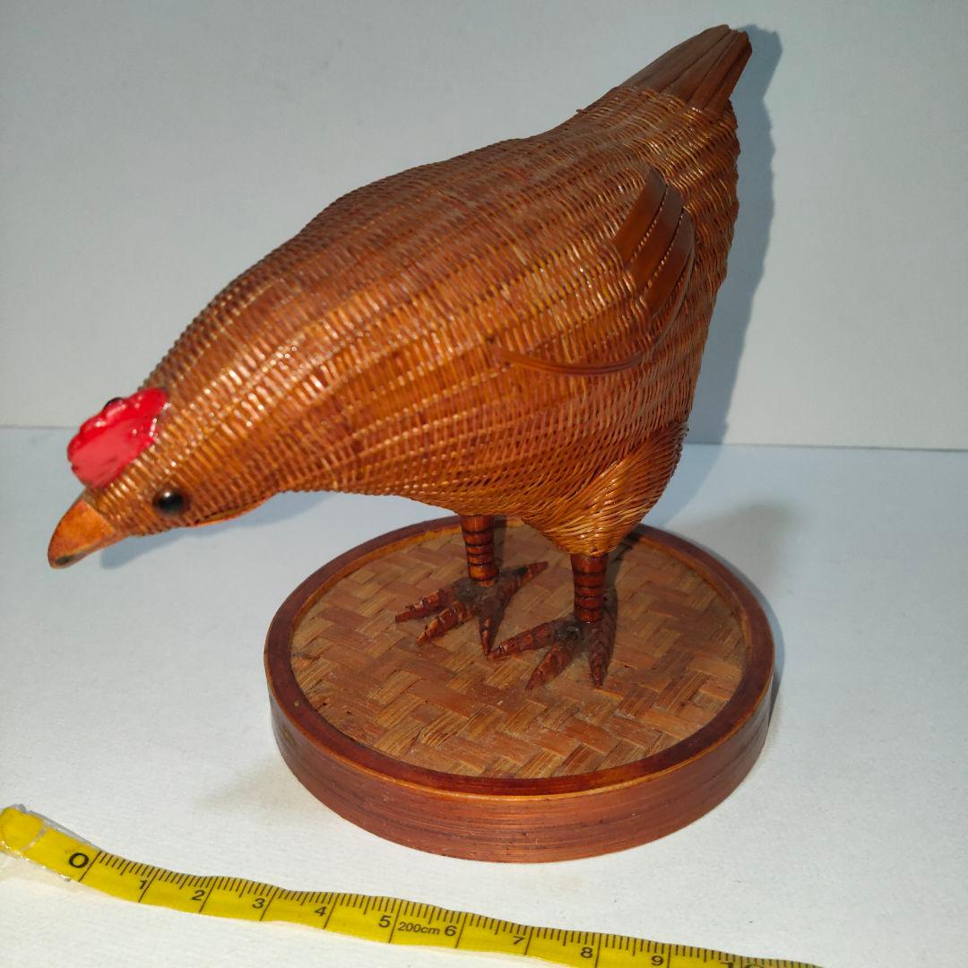 竹細工の雌鶏オブジェ★上海伝統工芸★約16センチ