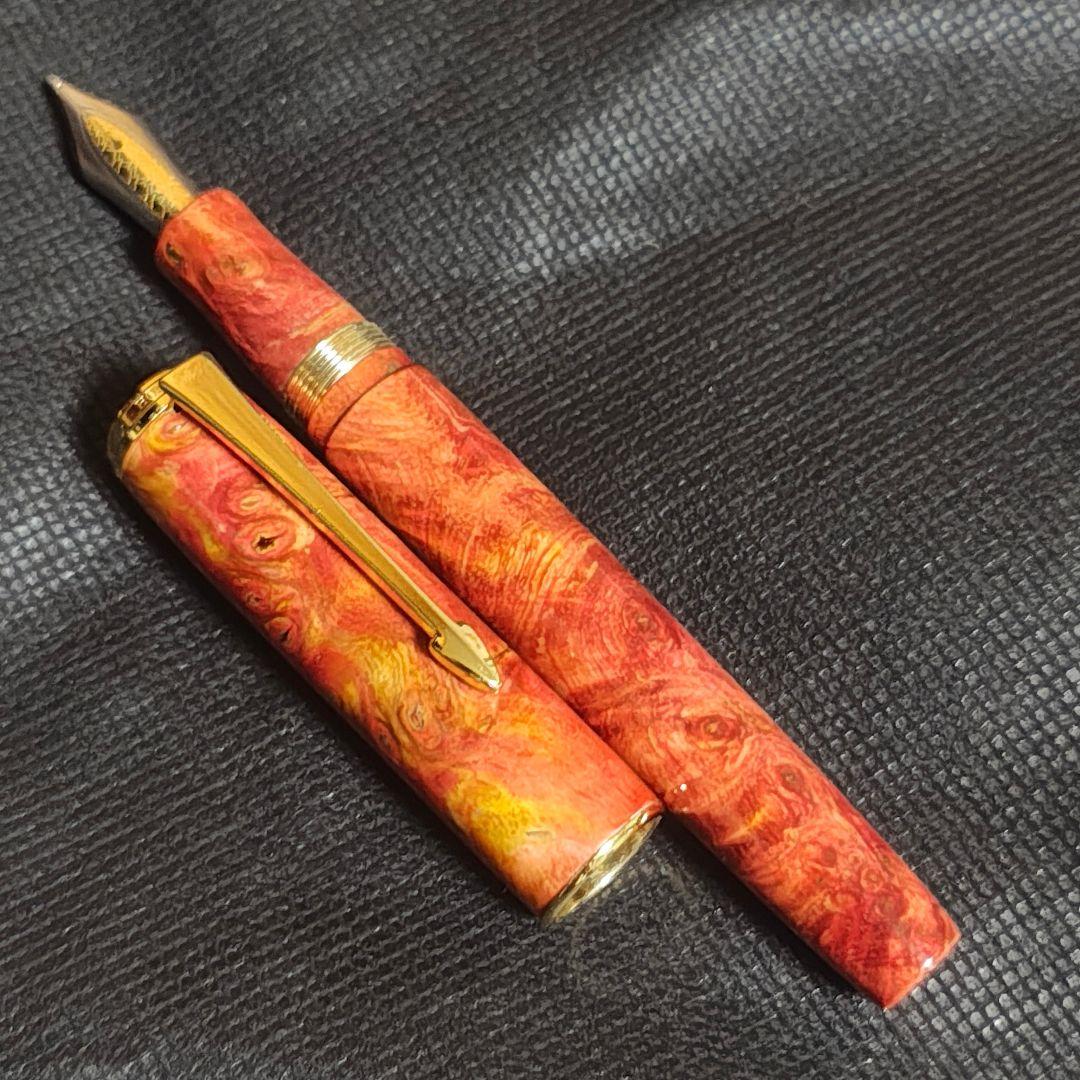 hongdian 木軸 万年筆 長刀研ぎ調ペン先換装 NMF オレンジ