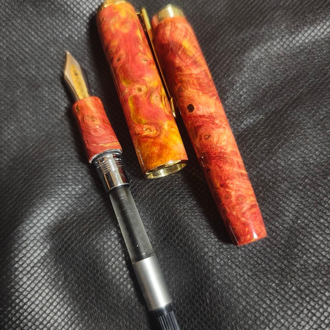 hongdian 木軸 万年筆 長刀研ぎ調ペン先換装 NMF オレンジ