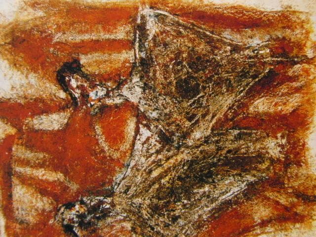 三岸　節子、火の山にて飛ぶ鳥、希少な画集より、新品高級額装付、状態良好